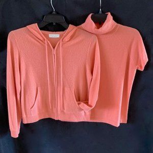 2 pc Peach CASHMERE HOODED SWEATER SET (L) from LORD & TAYLOR